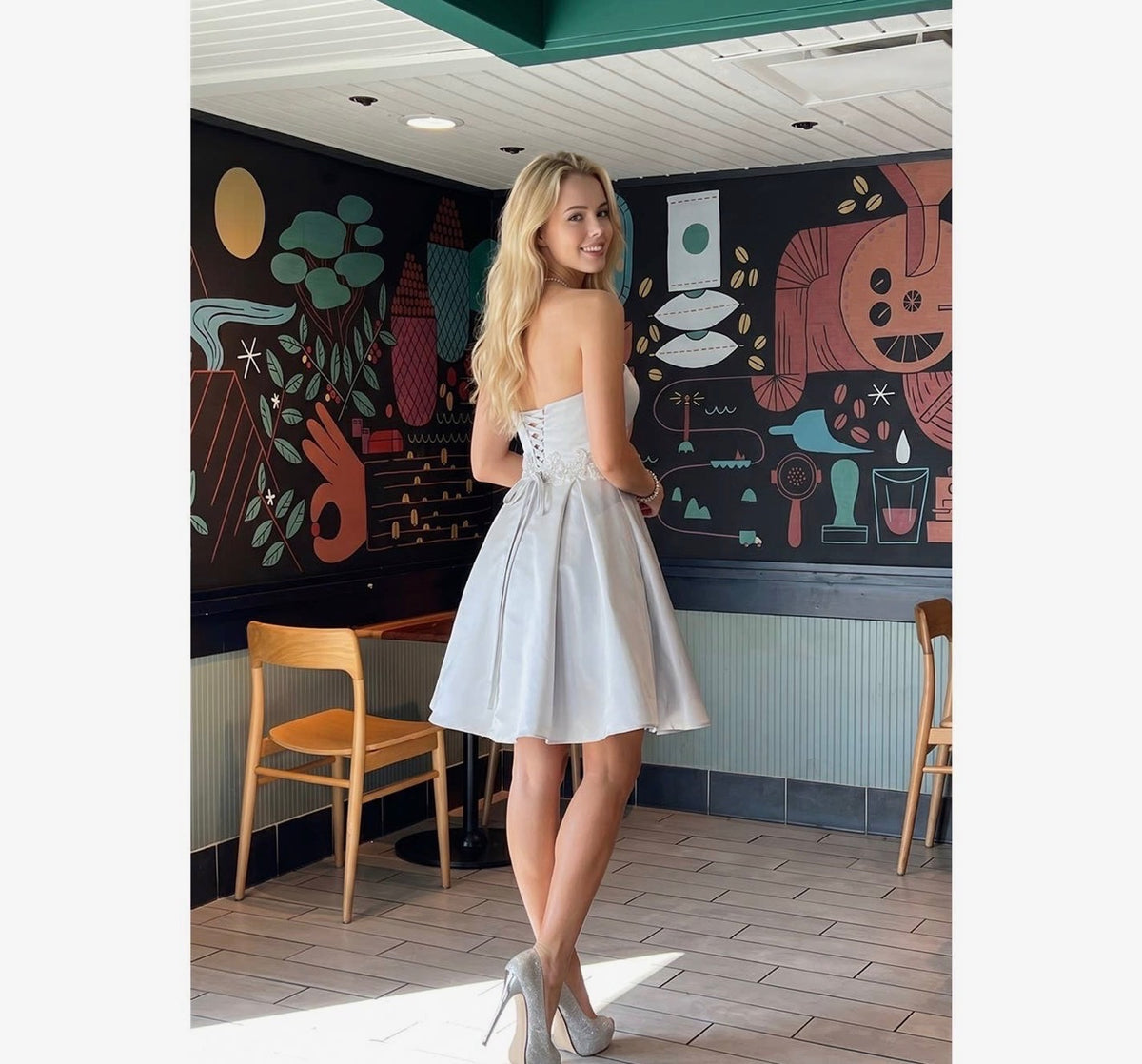 Silver Satin Strapless A-Line Short Homecoming Dress