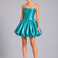 Turquoise Satin Corset Bubble Mini Dress