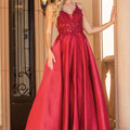 Appliqué Bodice A-Line Evening Gown. Prom dress. Red