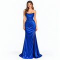 Royal Blue Strapless Embellished Corset Prom Dress with High Slit