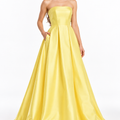 Canary Yellow Strapless A-Line Prom Dress with Pockets