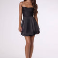 Black Satin Homecoming Mini Dress