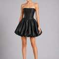Black Satin Corset Bubble Mini Dress