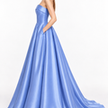 Periwinkle Blue Strapless A-Line Prom Dress with Pockets