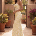 Yellow Floral Appliqué Strapless Prom Dress – Size 8