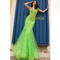 Lime Green Floral Corset Mermaid Prom Dress