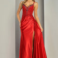 Red Embellished Sweetheart Prom Dress with High Slit
