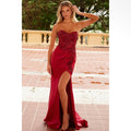 Red Strapless Embellished Prom Dress
