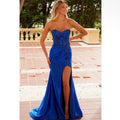 Royal Blue Strapless Embellished Prom Dress