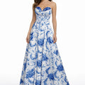 Blue & White Floral Corset Prom Dress