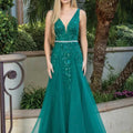 Floral Appliqué V-Neck A-Line Prom Dress