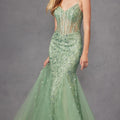 Sage Green Embellished Corset Mermaid Prom Dress