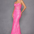 Hot Pink Shimmer Corset Prom Dress with Lace-Up Back
