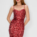 Women's Red Sequin Bodycon Mini Dress with Lace-Up Back