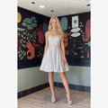 Silver Satin Strapless A-Line Short Homecoming Dress