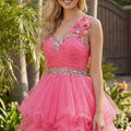 Pink One-Shoulder Tulle Short Homecoming Dress