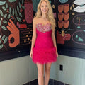 Hot Pink Strapless Short Homecoming Dress with Beading