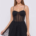 Black Polka Dot Tulle Mini Dress with Corset Bodice