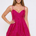 Women's Rhinestone Embellished Bubble Hem Mini Dress, Magenta