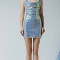 Iridescent Sequin Mini Dress, Blue Multicolor