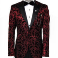 Burgundy Slim Fit Prom Blazer | Velvet Floral Pattern