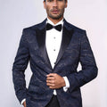 Navy Slim Fit Prom Blazer | Art Deco Pattern