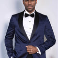 Navy Slim Fit Tuxedo Jacket | Patterned Shawl Lapel